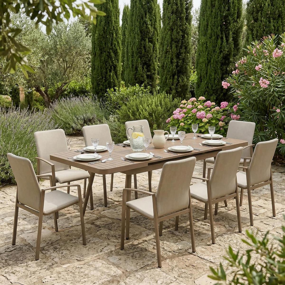 GARTENMÖBEL SET SUNNY VERANO 9er Set champagne - Champagner, Metall - IDIMEX
