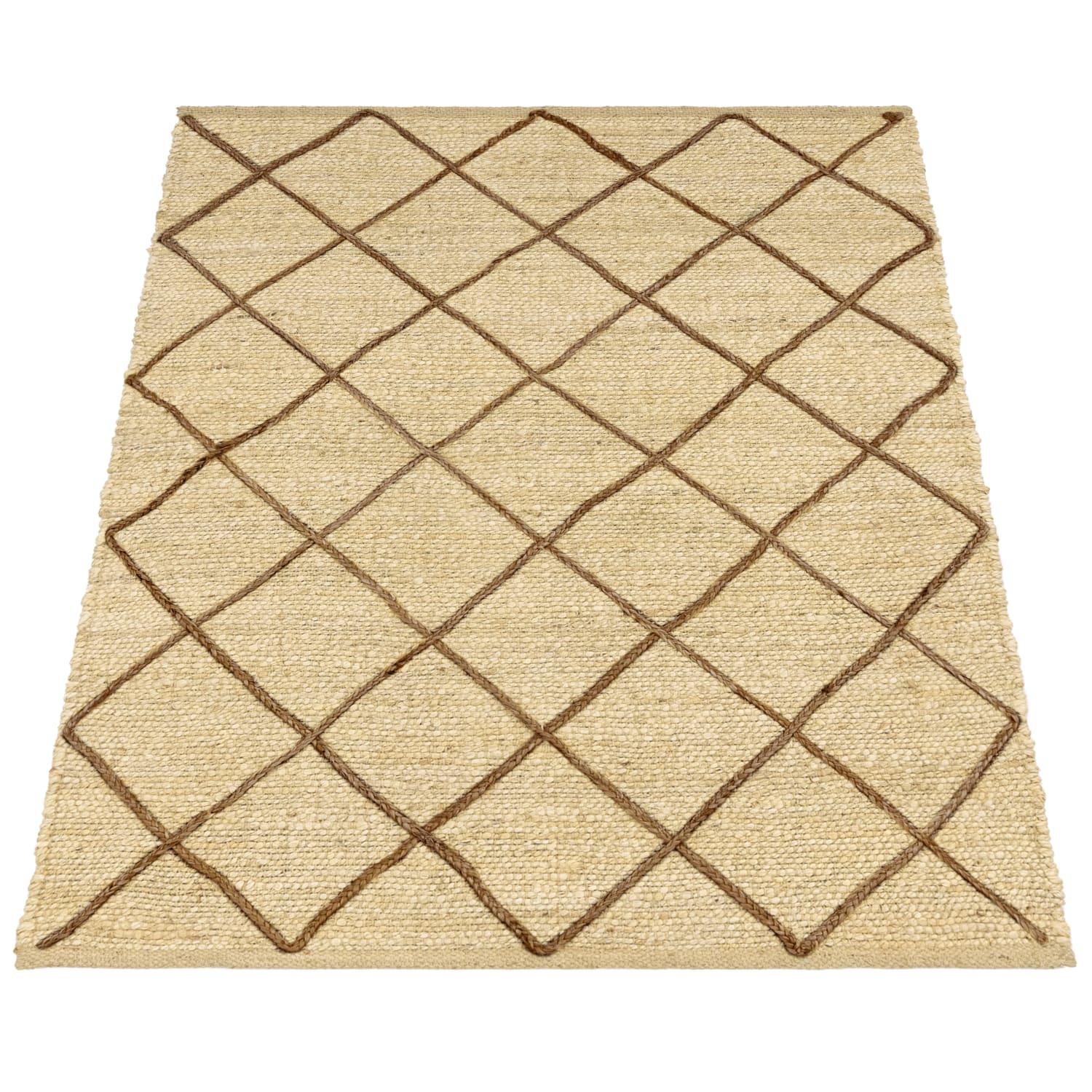 JUTETEPPICH handgewebt wendbar, mit Rautenmuster, Creme, 60 x 100 cm - Beige, Textil (100/60cm) - KADIMA DESIGN