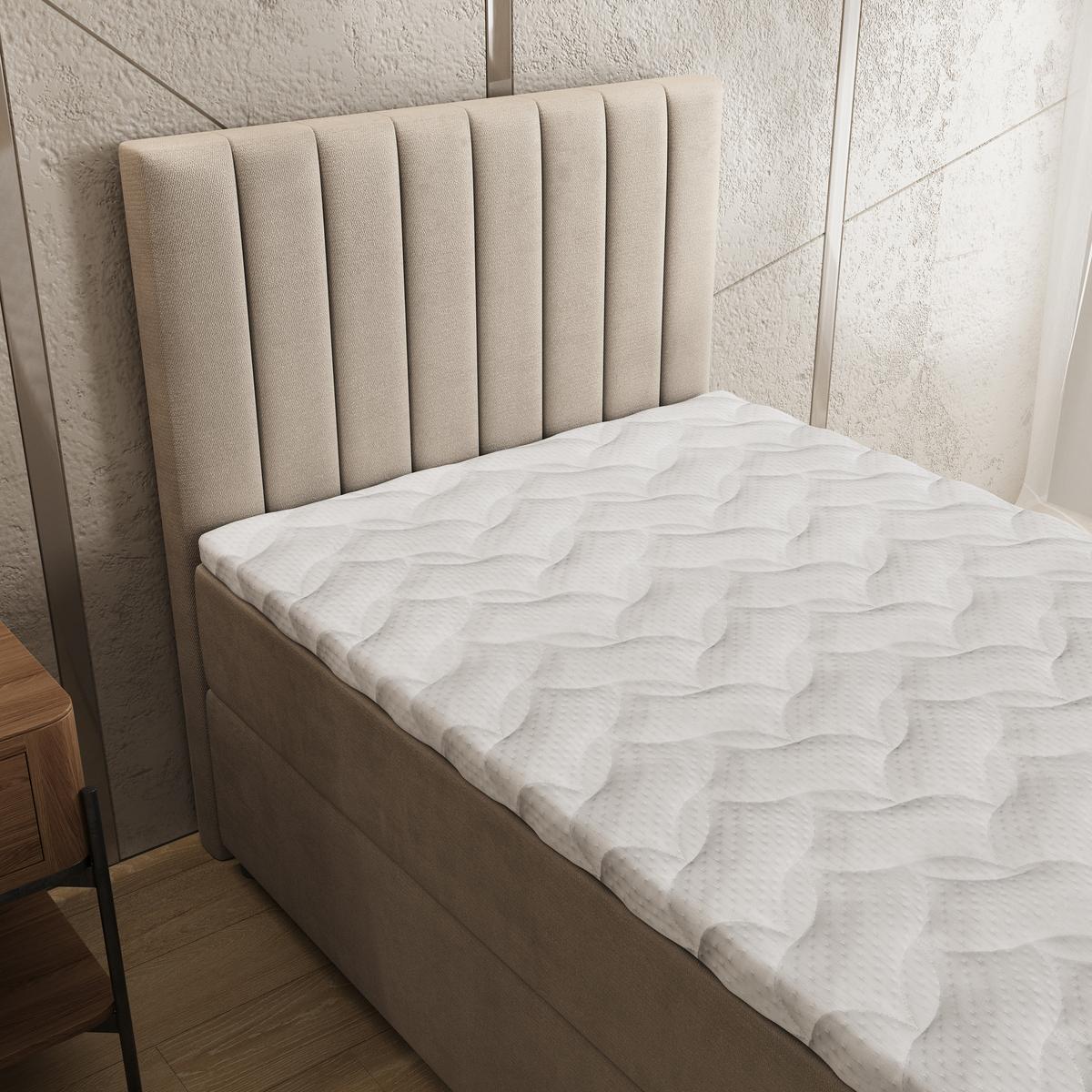 BOXBETT BRESEL 100 100x200 cm mit Matratze und Topper, H2+H3 - Beige - Beige, Holz (100/200cm) - MASSENO