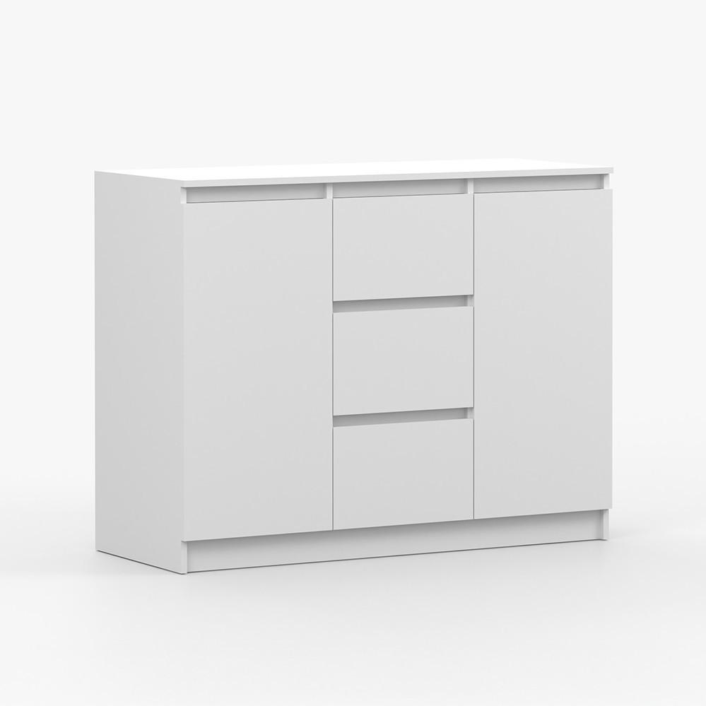 KOMMODE SOLO 2D3S, Schlafzimmer, Sideboard Anrichte 120 cm Weiß/Weiß, 2-türig, drei Schubladen, grifflos - Weiß, Holzwerkstoff (120/86/42cm) - imoebel24