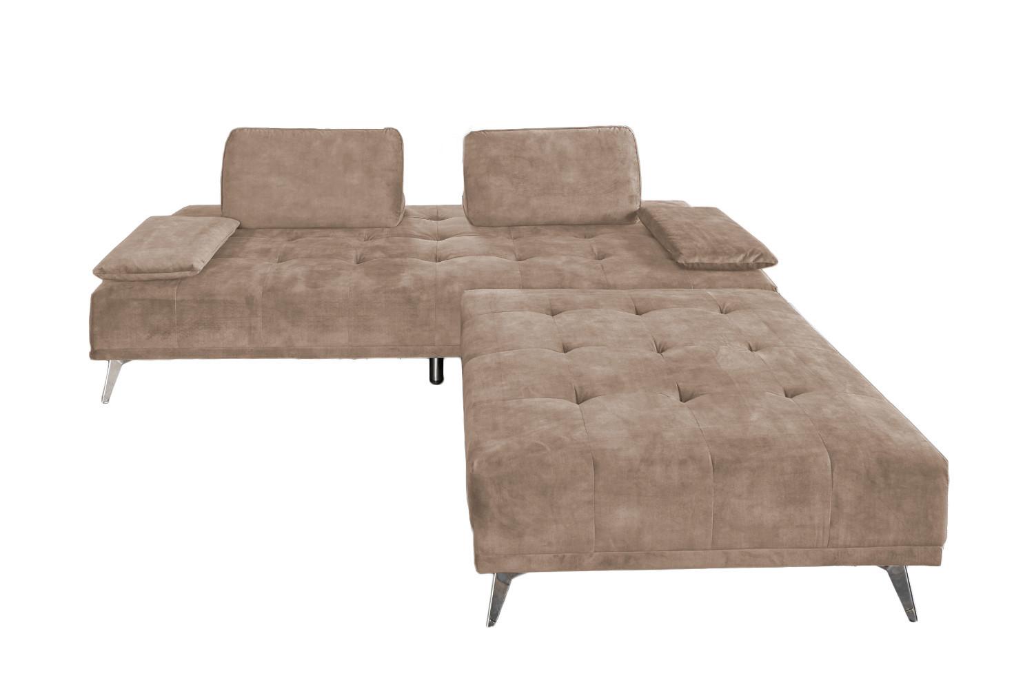 SOFA MIT HOCKER WIOLO Taupe Velvet - Taupe/Silberfarben, Textil/Metall (240/80/110cm) - KAWOLA