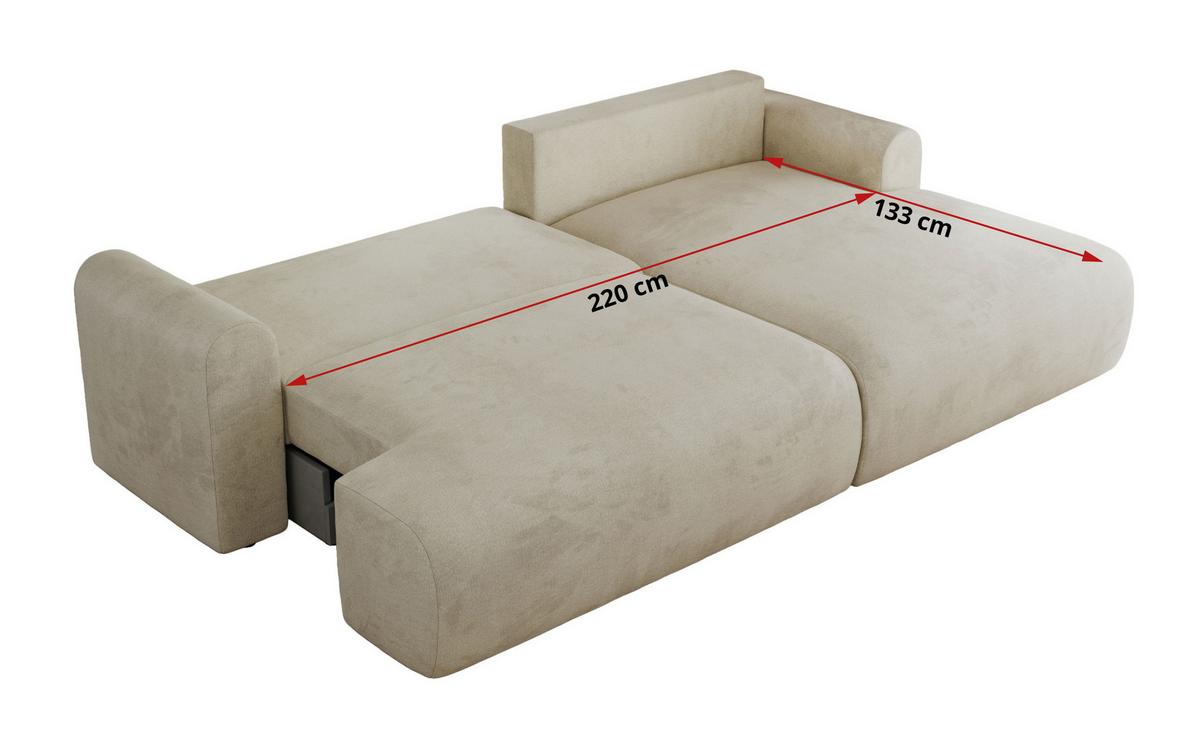 ECKSCHLAFSOFA TONO L Beige Velvet - rechts - Beige/Schwarz, Kunststoff/Textil (150/260cm) - MKS