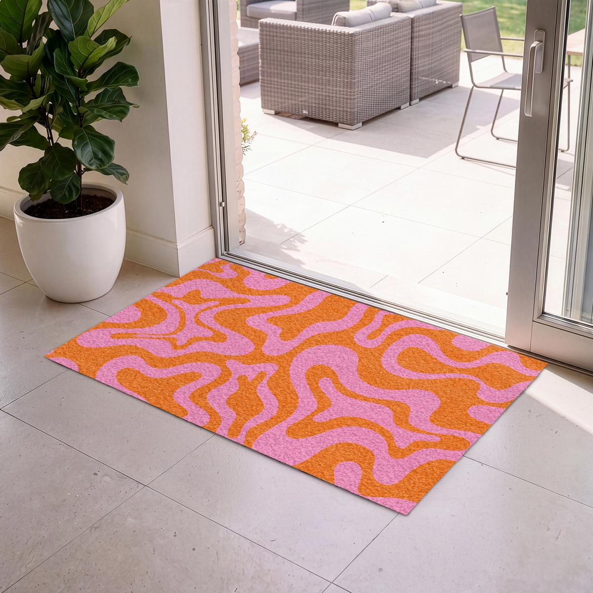 FUSSMATTE Muster - Rosa - Orange - Abstrakt - Modern Türmatte 120x80 cm - Pink, Kunststoff (120/0.4cm) - MuchoWow
