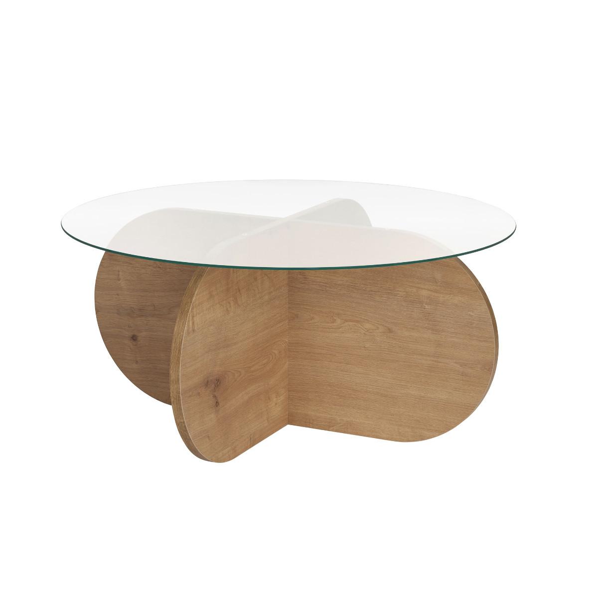 COUCHTISCH mit gekreuzten Beinen und gehärteter Glasplatte 75/75/35 cm - Eichefarben, Holzwerkstoff (5.5/75/35cm) - Calicosy