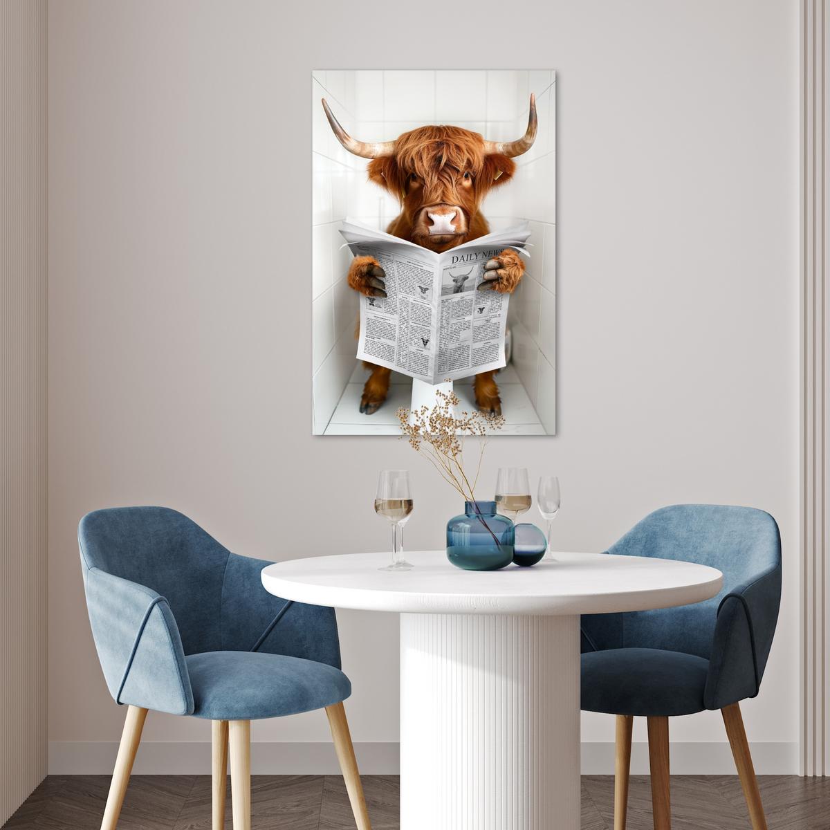 POSTER Schottischer Highlander - Tier - Zeitung - Toilette Wanddeko 40x60 cm - Kastanienfarben, Papier (40/60/0.1cm) - MuchoWow