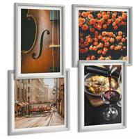 BILDER SET 4er Set - 50x50 cm & 40x60 cm Silberner Rahmen - Vintage Blumen Straße Wein Geige - Silberfarben, Kunststoff (50/50cm) - TULUP