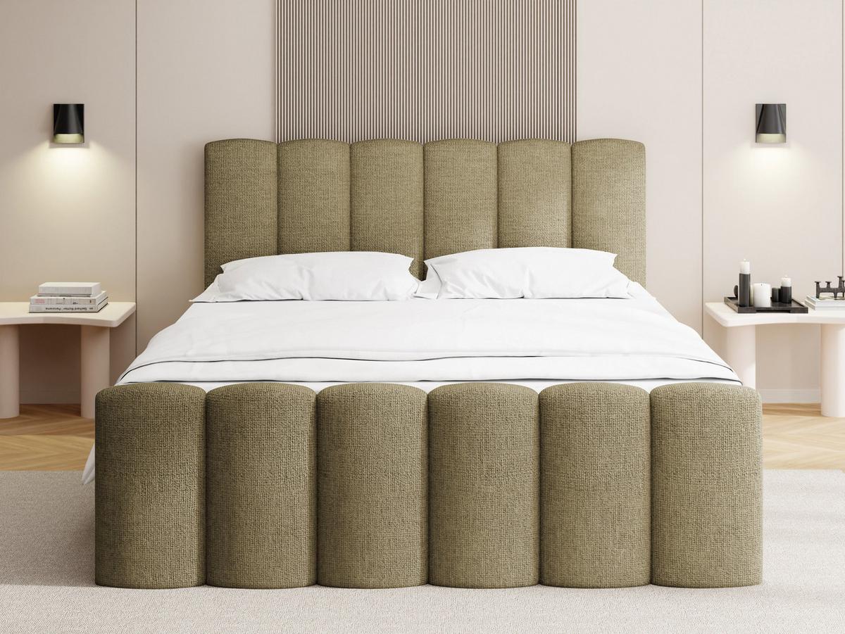 BOXBETT Serenity mit Bettkasten, Hell-Olivgrün Chenille 120x200 cm – inkl. H4 Taschenfederkern Matratze & Foam Topper - Schwarz/Olivgrün, Holz/Holzwerkstoff (120/200cm) - WFL GROUP