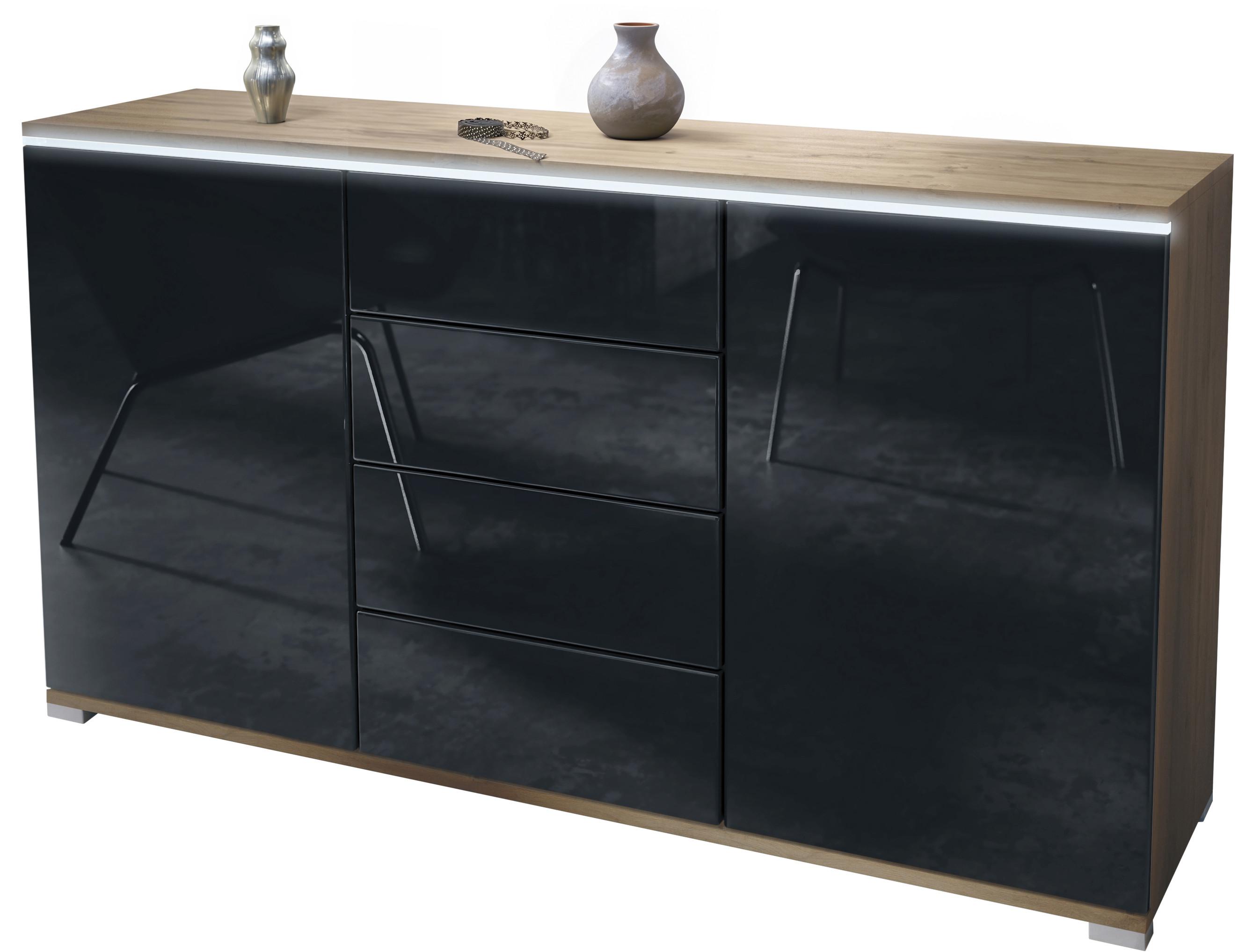 SIDEBOARD Faro Schwarz Hochglanz - Schwarz Hochglanz, Holzwerkstoff (138.5/75.5/35cm) - Vladon