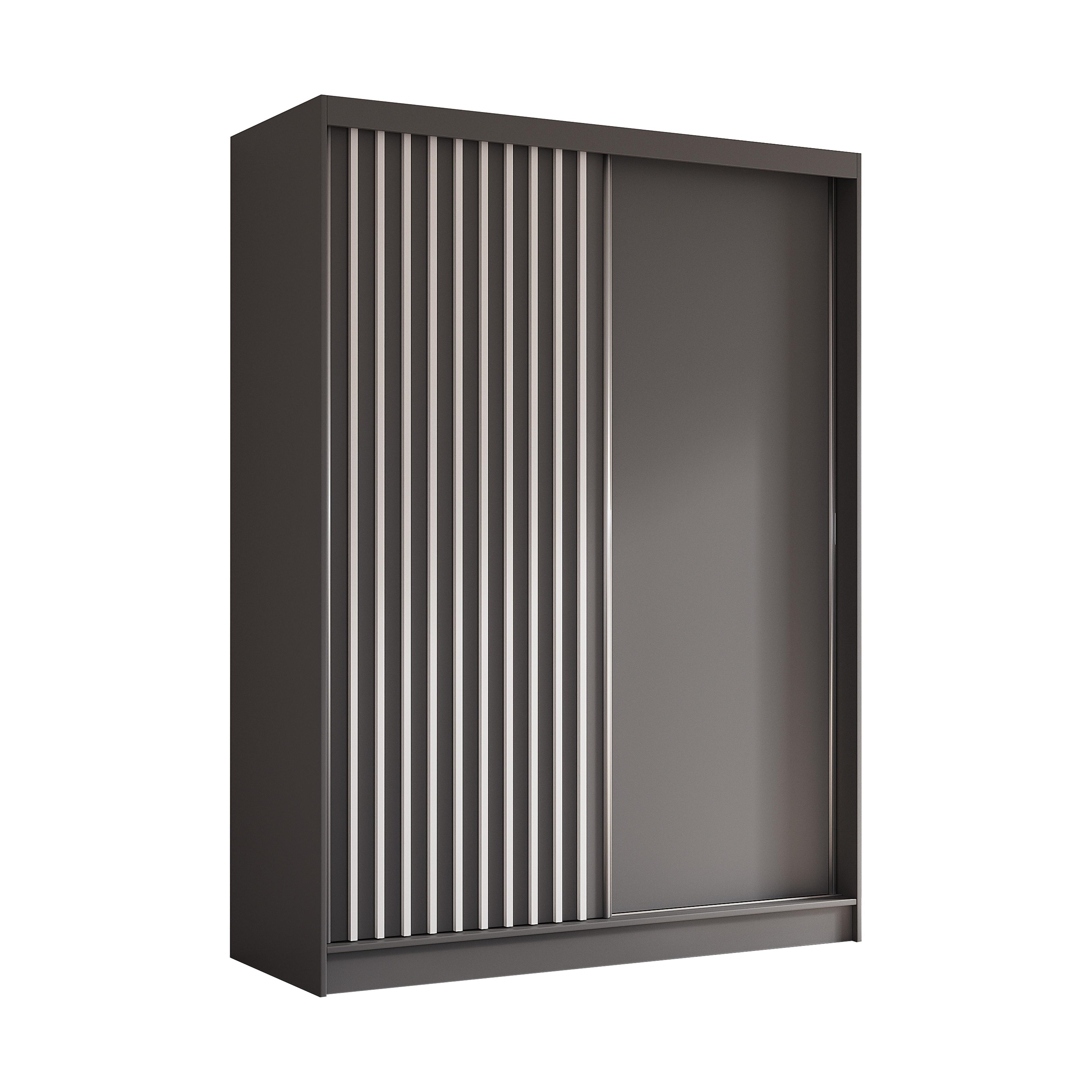 KLEIDERSCHRANK mit furnierten Schiebetüren und Aluminium-Leisten - LABELO - 160 cm Grau+Grau+Weiß - Weiß/Grau, Holzwerkstoff (160/216/61cm) - ALTDECOR