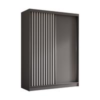 KLEIDERSCHRANK mit furnierten Schiebetüren und Aluminium-Leisten, LED-Beleuchtung - LABELO - 160 cm Grau+Grau+Weiß - Weiß/Grau, Holzwerkstoff (160/216/61cm) - ALTDECOR