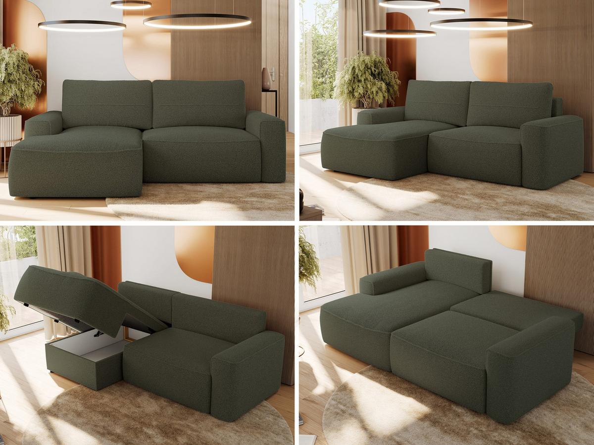 ECKSOFA BELLUNO L Grün Boucle - Links - Schwarz/Grün, Textil (144/233cm) - MKS