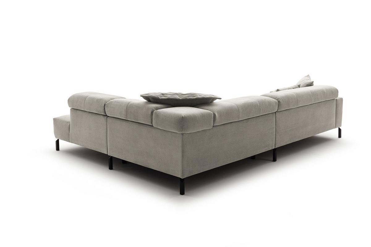 ECKSOFA MIT MOTORISCHEM SITZVORZUG OHIO Silber Cord Relaxfunktion - Silberfarben/Schwarz, Textil/Metall (311/219cm) - KAWOLA