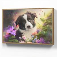 NACHTTISCHLAMPE MIT AKKU Welpe - Sonne - Blumen - Natur - Border Collie - Hund 90x60 cm - Violett, Holzwerkstoff (8/90/60cm) - OnlyWow