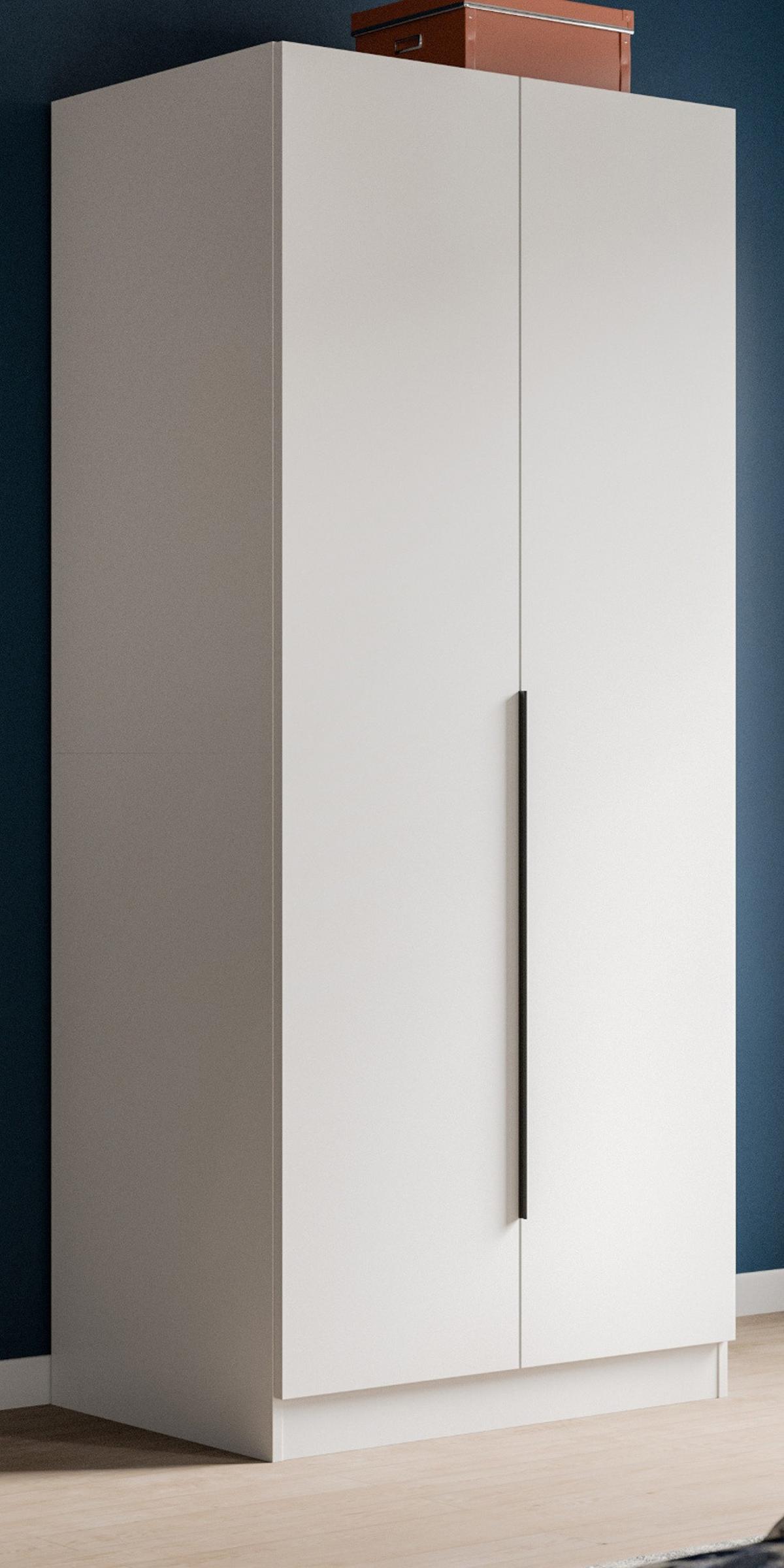 KLEIDERSCHRANK weiß 2-türig 80 x 181 cm, Drehtürenschrank mit Kleiderstange - Schwarz/Weiß, Holzwerkstoff/Kunststoff (80/181/52cm) - Inn.Furn