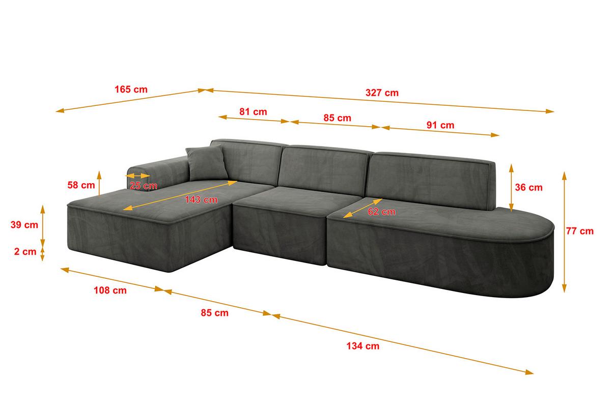 ECKSOFA Ottomane Links IREA-L2-v3 - 327x165x77 cm Ecru - Anthrazit, Holzwerkstoff/Textil (327/165cm) - ALTDECOR