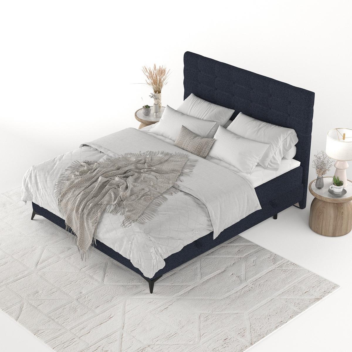 BOXBETT Niro 120/200 cm Marineblau im Riva Stoff - Schwarz/Dunkelblau, Holz/Holzwerkstoff (120/200cm) - AltaBeds