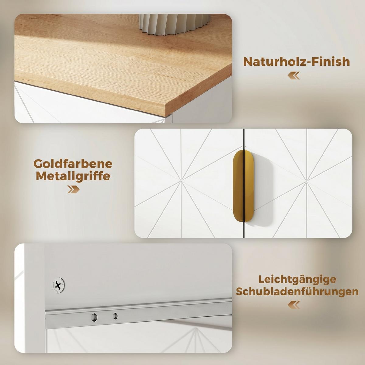 SIDEBOARD MDF Weiß - Goldfarben/Weiß, Holzwerkstoff/Kunststoff (32/82/60cm) - HOMCOM
