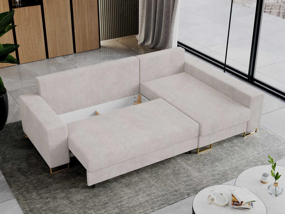 ECKSOFA Dorian Cord Weiß - Goldfarben/Weiß, Textil/Metall (242/138cm) - MKS