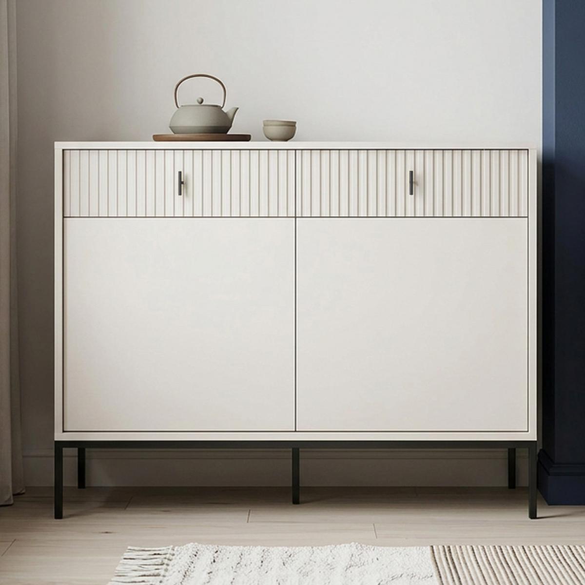 KOMMODE Marvello mit 2 Türen und 2 Schubladen, Kaschmir+Schwarz - Kaschmir/Schwarz, Holzwerkstoff/Metall (104/83/39cm) - Beautysofa