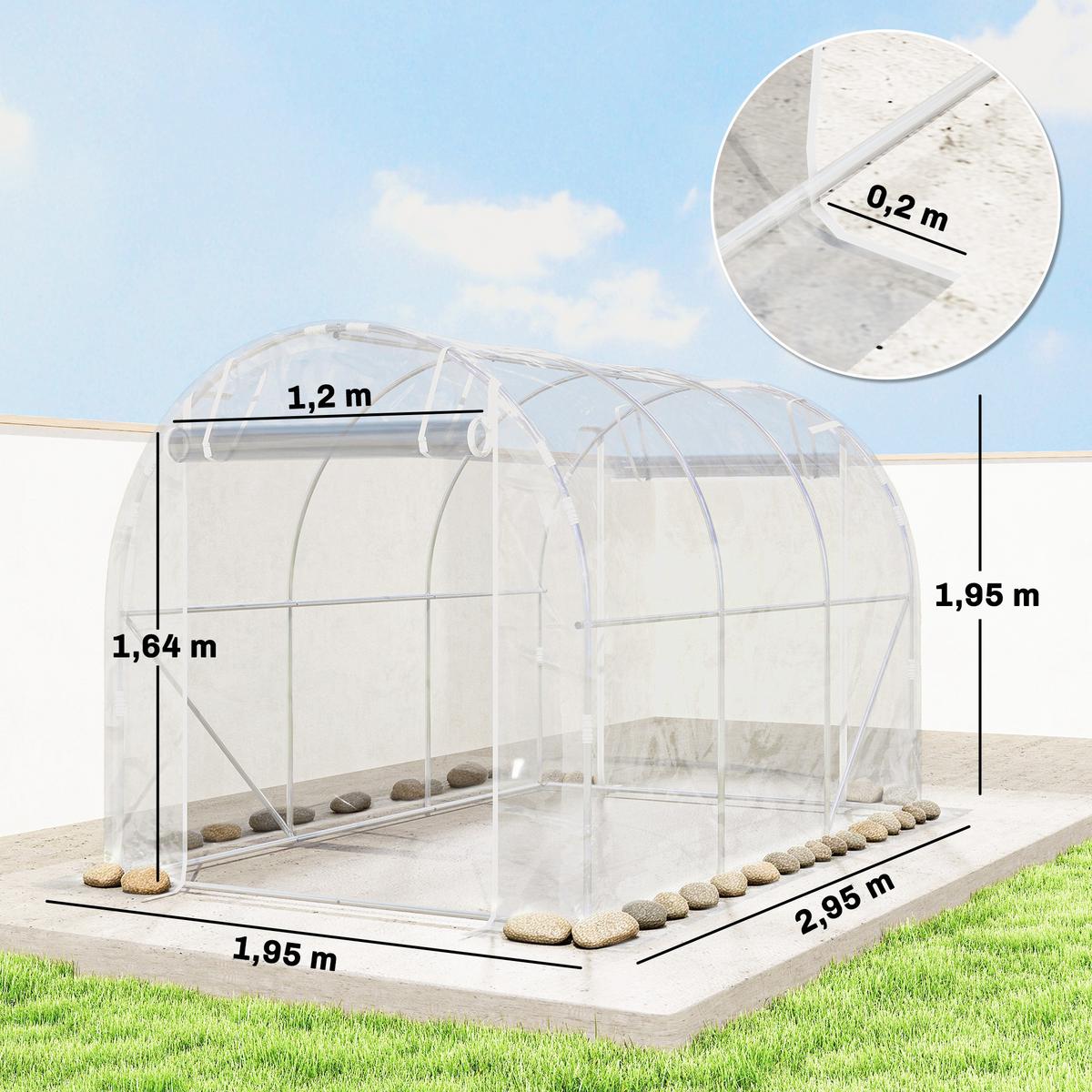 FOLIENGEWÄCHSHAUS mit Rolltor Stahl PE Transparent - Transparent, Metall (195/195/295cm) - Outsunny