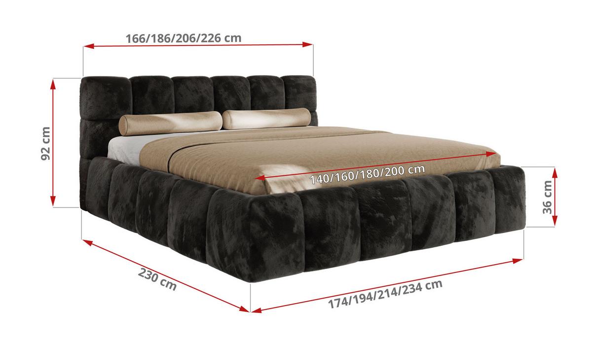 POLSTERBETT NIRA CLASSIC 180/200 - Dunkelgrau Plüsch - Multipocket-Matratze - Dunkelgrau, Textil (180/200cm) - MKS