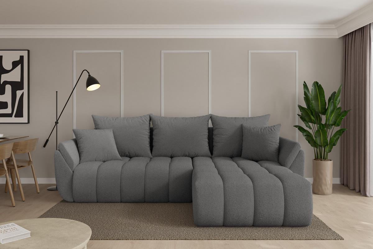 ECKSOFA mit Schlaffunktion Ottomane Rechts TOKO-L-v1 277x194x86 Grau Bouclé - Schieferfarben/Schwarz, Holzwerkstoff/Kunststoff (277/194cm) - ALTDECOR