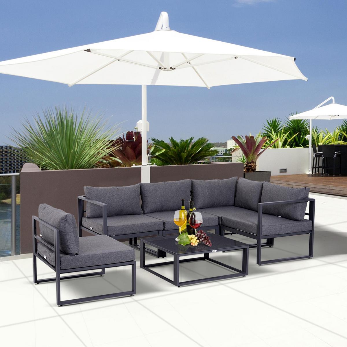 GARTENMÖBEL Set, Alu, Polyester, Grau - Grau, Metall - Outsunny