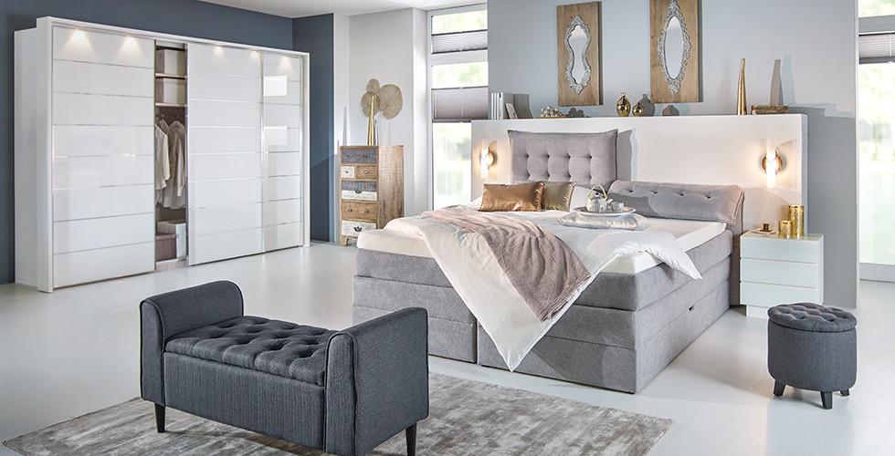 Boxspringbett in Grau, manuell verstellbares Kopfteil von mömax.