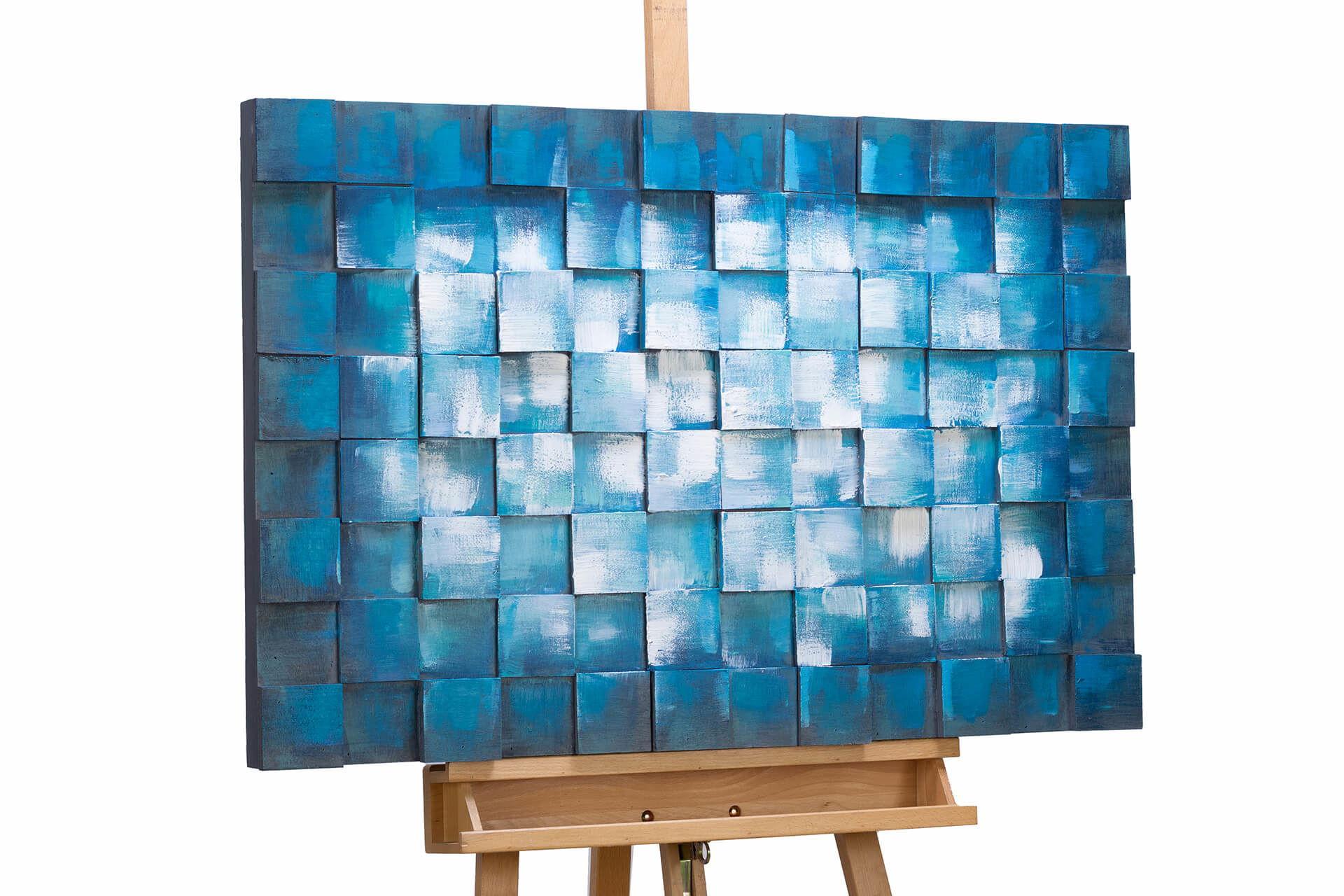 HOLZBILD Blau 90/60 cm - Blau/Weiß, Holz (4.5/60cm) - KUNSTLOFT