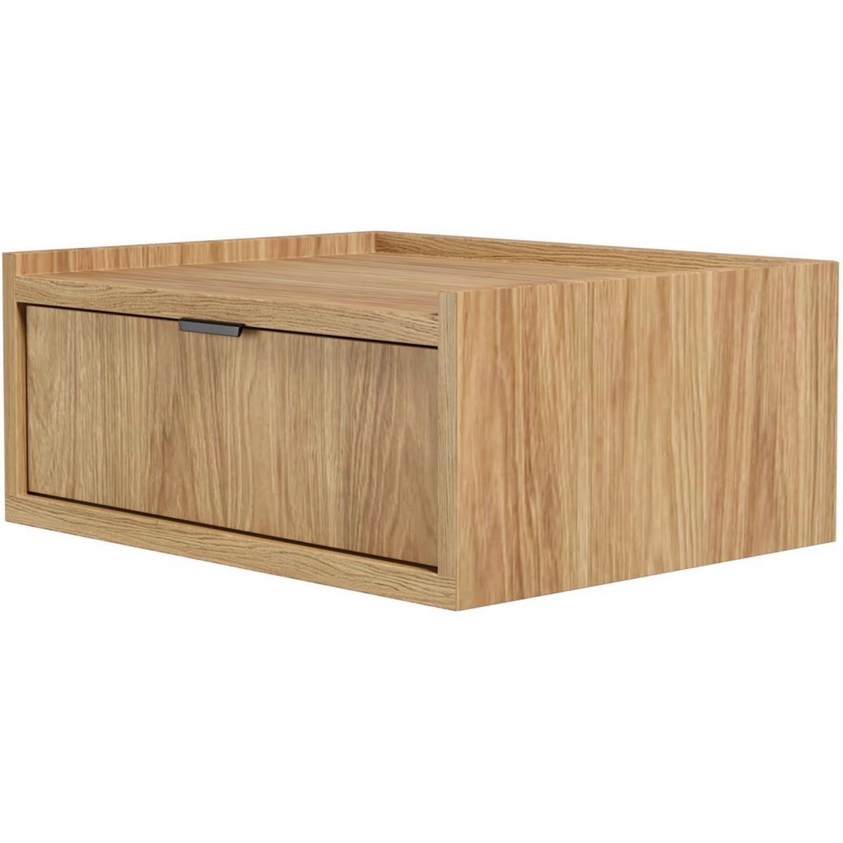 NACHTTISCH Evron mit 1 Schublade, Hängender, Hikora Eiche - Eichefarben/Schwarz, Holzwerkstoff/Metall (40/21/40cm) - Beautysofa