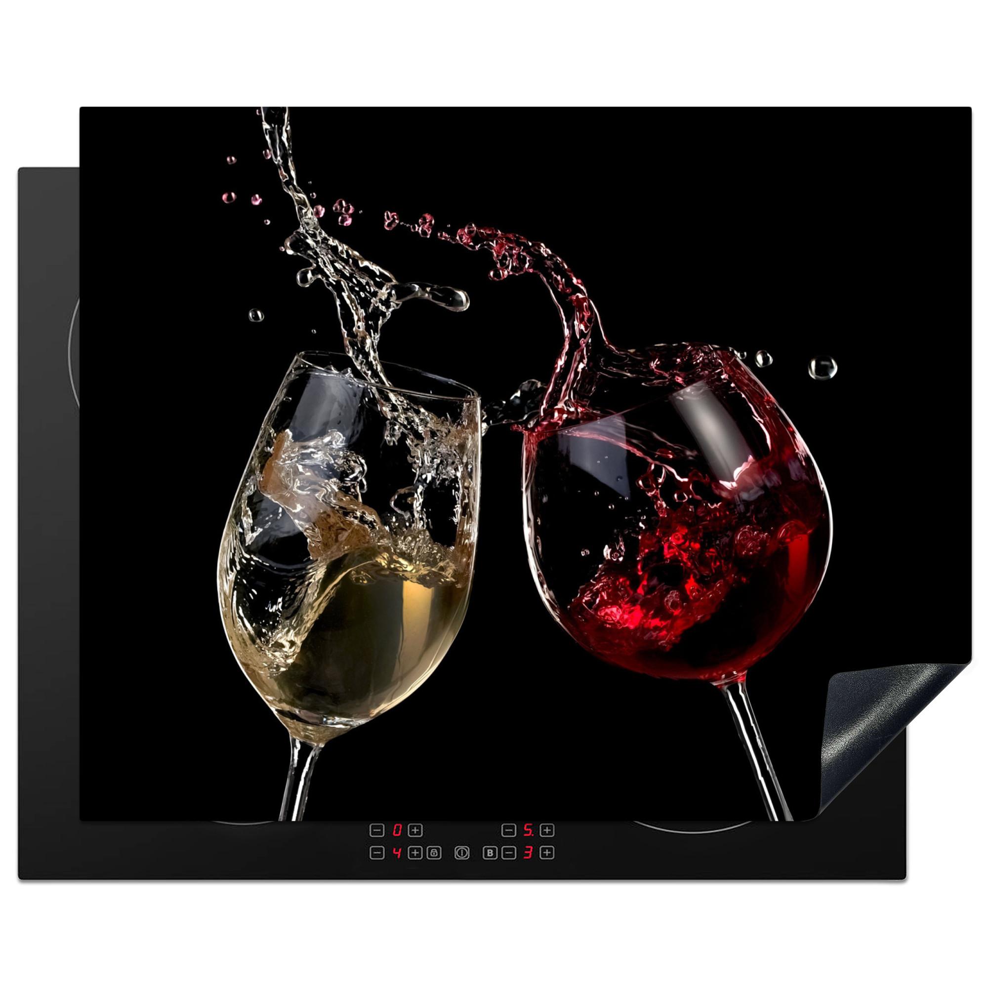 HERDABDECKPLATTE Rotwein - Weißwein - Glas - Schwarz Herdabdeckung Induktionsfeld 65x52 cm - Weinrot, Kunststoff (65/52/0.2cm) - MuchoWow