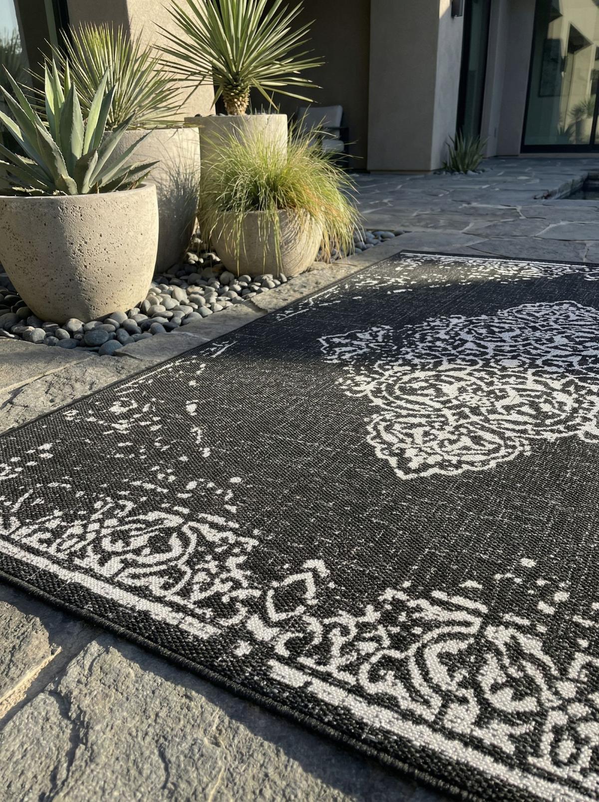 TEPPICH Outdoor SARNTAL in Schwarz, im Vintage-Stil, aus Polypropylen, 120 x 170 cm - Schwarz, Textil (120/170cm) - KADIMA DESIGN