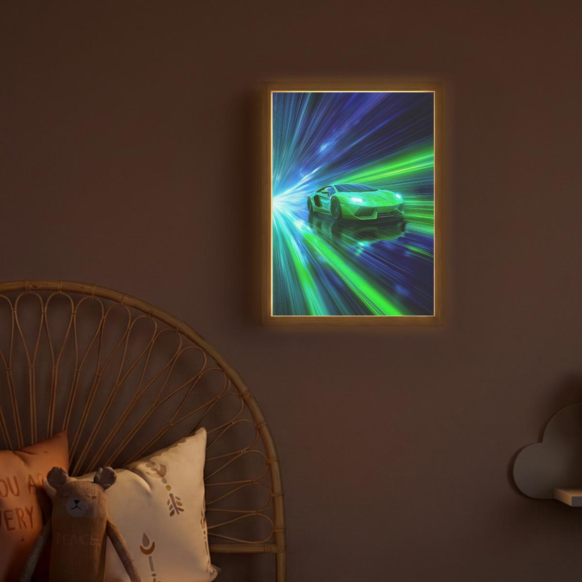 NACHTTISCHLAMPE MIT AKKU Geschwindigkeit - Leicht - Sportwagen - Grün 30x40 cm - Grün, Holzwerkstoff (8/30/40cm) - OnlyWow