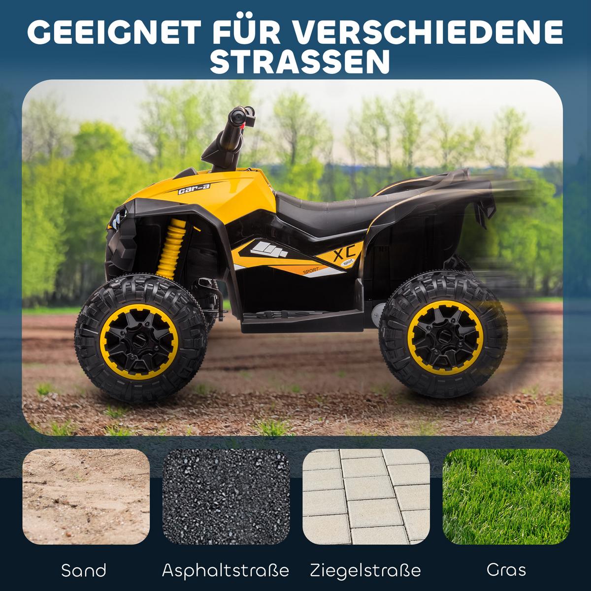 ELEKTRO Quad für Kinder, 12V Kinder Quad mit USB-Anschluss, Gelb - Gelb, Metall (83/53/55.5cm) - HOMCOM