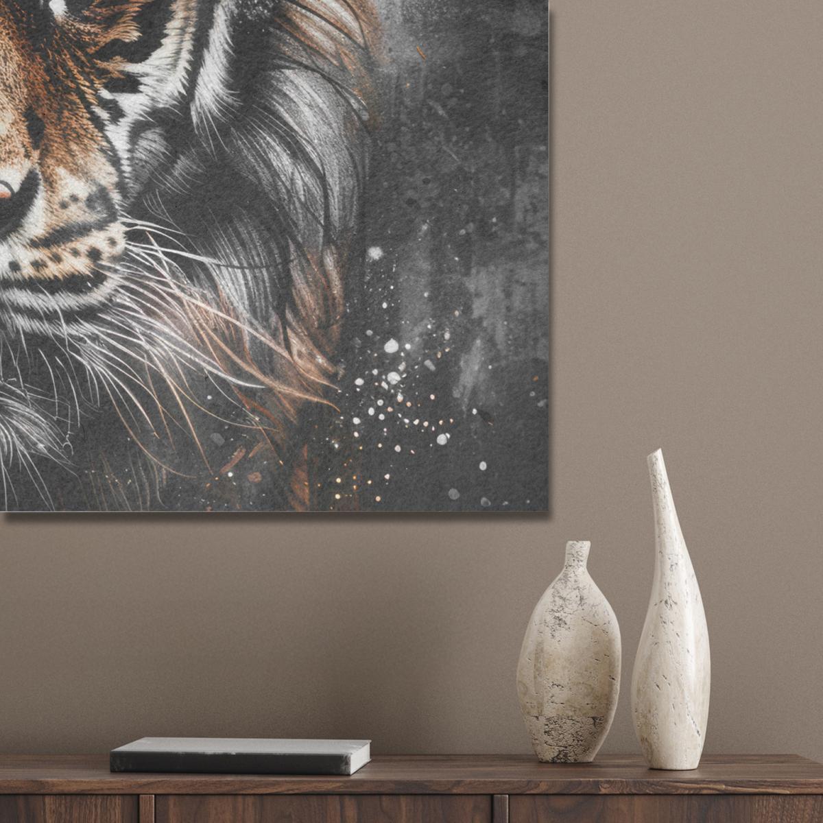 AKUSTIKBILD Tiger - Tiere - Porträt - Luxus - Schwarz Gemälde 80x60 cm - Braun, Kunststoff (80/60/0.9cm) - MuchoWow