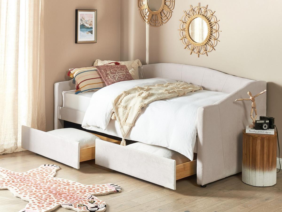 TAGESBETT mit Stauraum 90x200 cm Beige Vittel - Beige, Textil (90/200cm) - Beliani