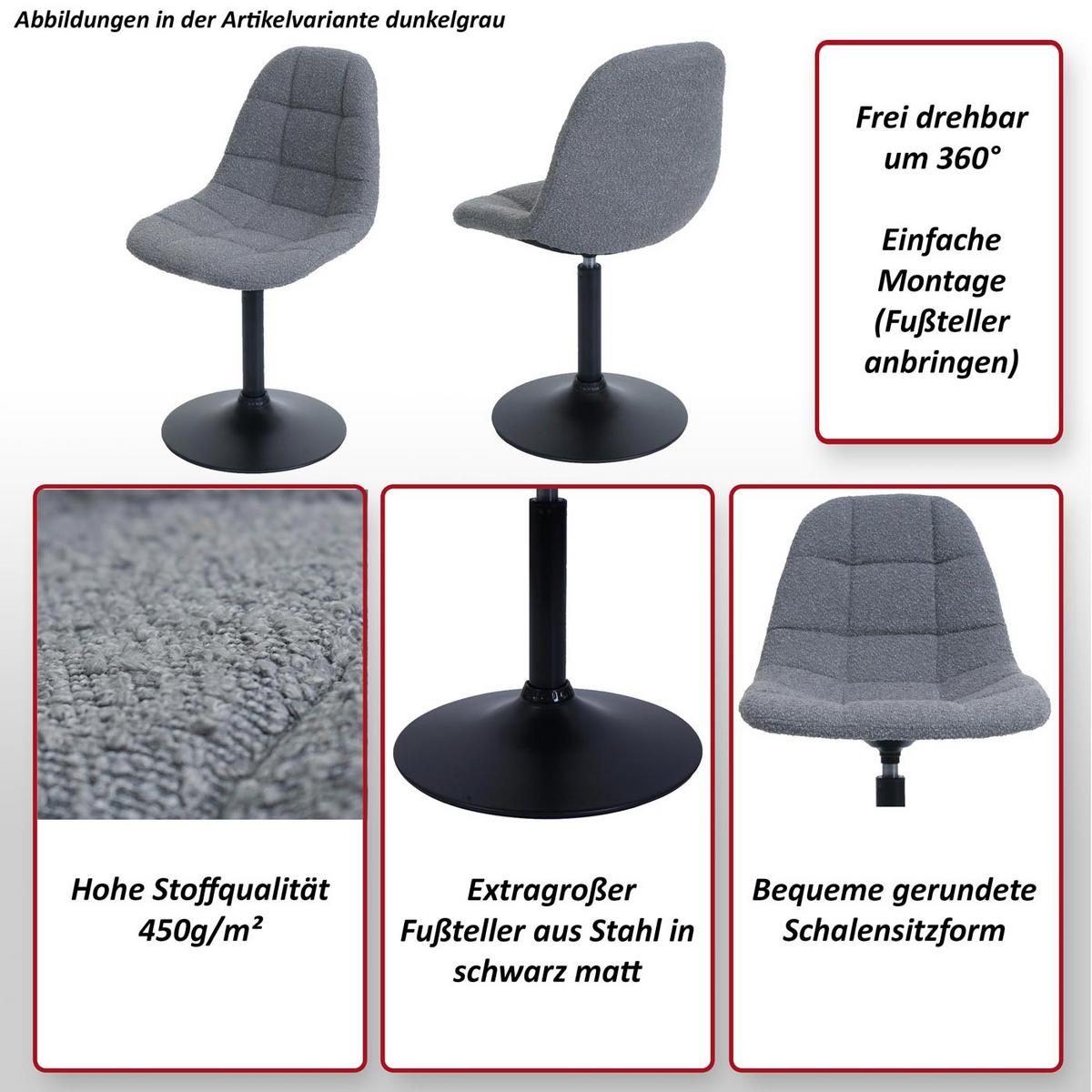 ESSZIMMERSTUHL Grau 2er-Set - Dunkelgrau/Grau, Textil (47/83/43cm) - MCW