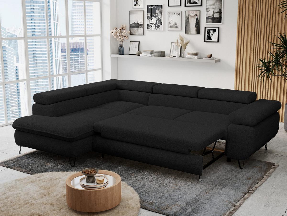 ECKSOFA PETER L Schwarz Boucle - Links Seite - Schwarz, Textil/Metall (208/273cm) - MKS
