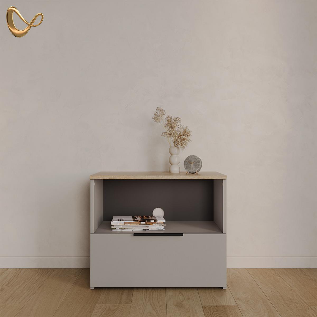 LOWBOARD Piave Greige 60 x 50 cm mit Schublade - Greige, Holzwerkstoff (60/50/40cm) - Livinity®