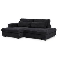 ECKSOFA Wolke mit tiefer Sitzfläche, Schlaffunktion und praktischem Bettkasten aus weichem Schwarz Cordstoff - Schwarz, Holz/Kunststoff (162/225cm) - S-Style