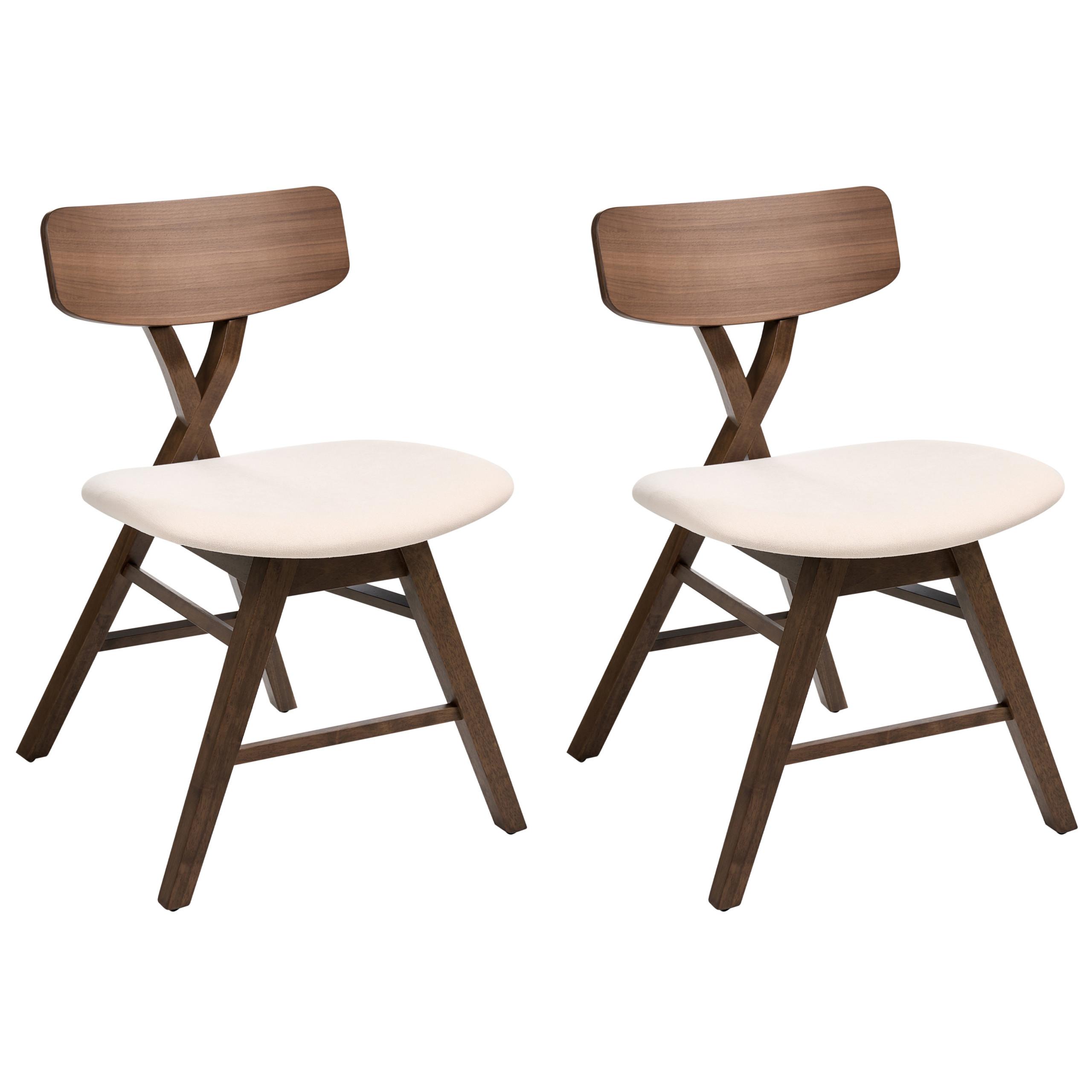 ESSZIMMERSTUHL 2er-Set Holz Braun/Cremeweiß Leland - Weiß, Holz (52/78/57cm) - Beliani