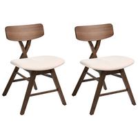ESSZIMMERSTUHL 2er-Set Holz Braun/Cremeweiß Leland - Weiß, Holz (52/78/57cm) - Beliani