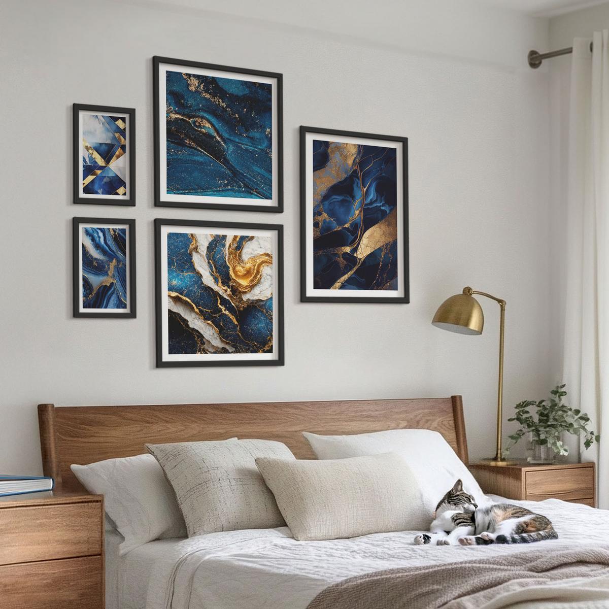 BILDER SET 5er Set - 50x50 cm & 20x30 cm & 40x60 cm Schwarzer Rahmen - Abstrakte, elegante Muster - Schwarz, Kunststoff (40/60cm) - TULUP