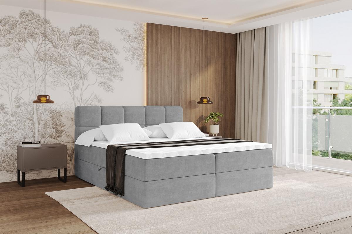 BOXBETT mit Matratze H4 - FAMA - 140x200 cm Grau Monolith - Graphitfarben, Holzwerkstoff (140/200cm) - ALTDECOR