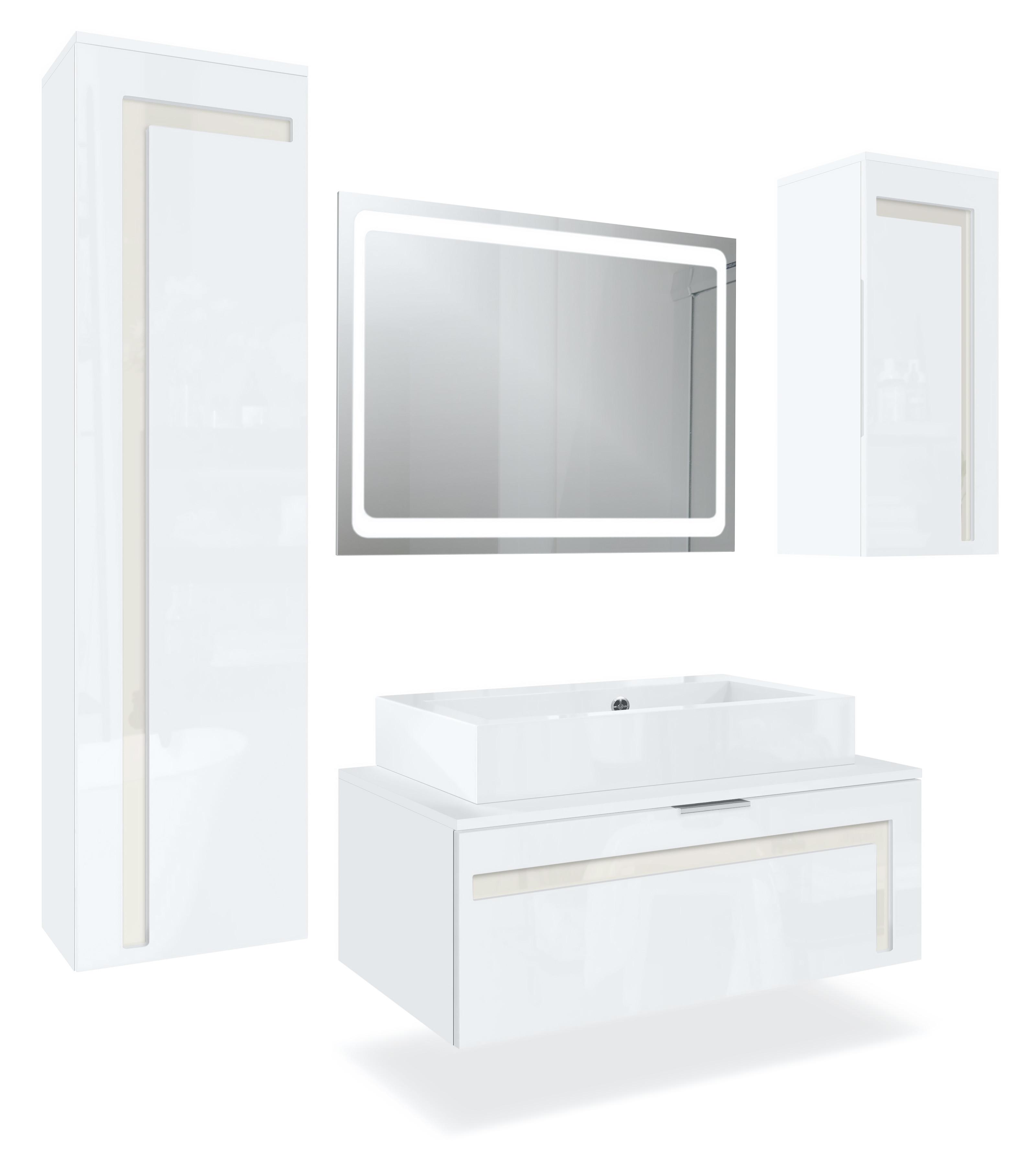 BADMÖBELSET Aloha Absetzungen in Creme Hochglanz - Creme, Holzwerkstoff (200/193/51cm) - Vladon
