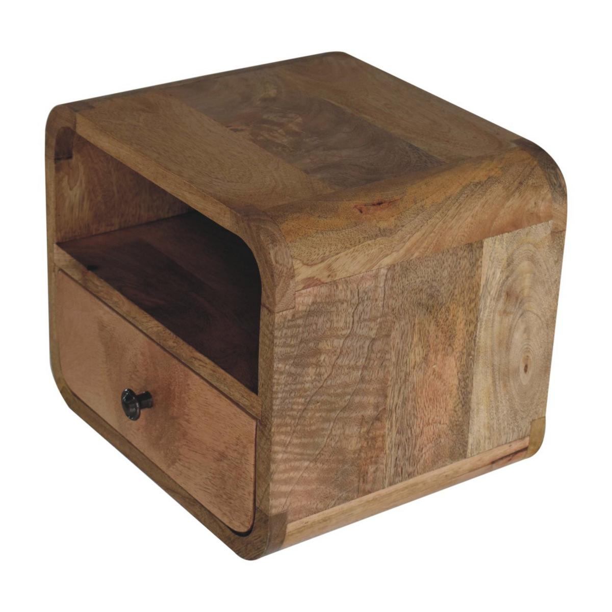 NACHTTISCH Wandmontierter im Eichenholz-Finish, 1 Schublade, 1 Offenes Fach, Beige - Beige/Messingfarben, Holz/Metall (30/25/25cm) - Artisan Furniture