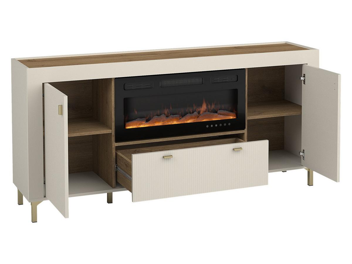 SIDEBOARD Mossa 2D1S MO07 mit Kamin - Goldfarben/Schwarz, Holzwerkstoff/Kunststoff (177/84/40cm) - MIRJAN24