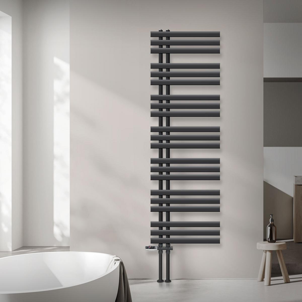 BADHEIZKÖRPER Iron EM 500x1600 mm Anthrazit mit Ventil Durchgang - Anthrazit, Metall (50/160/3cm) - LuxeBath