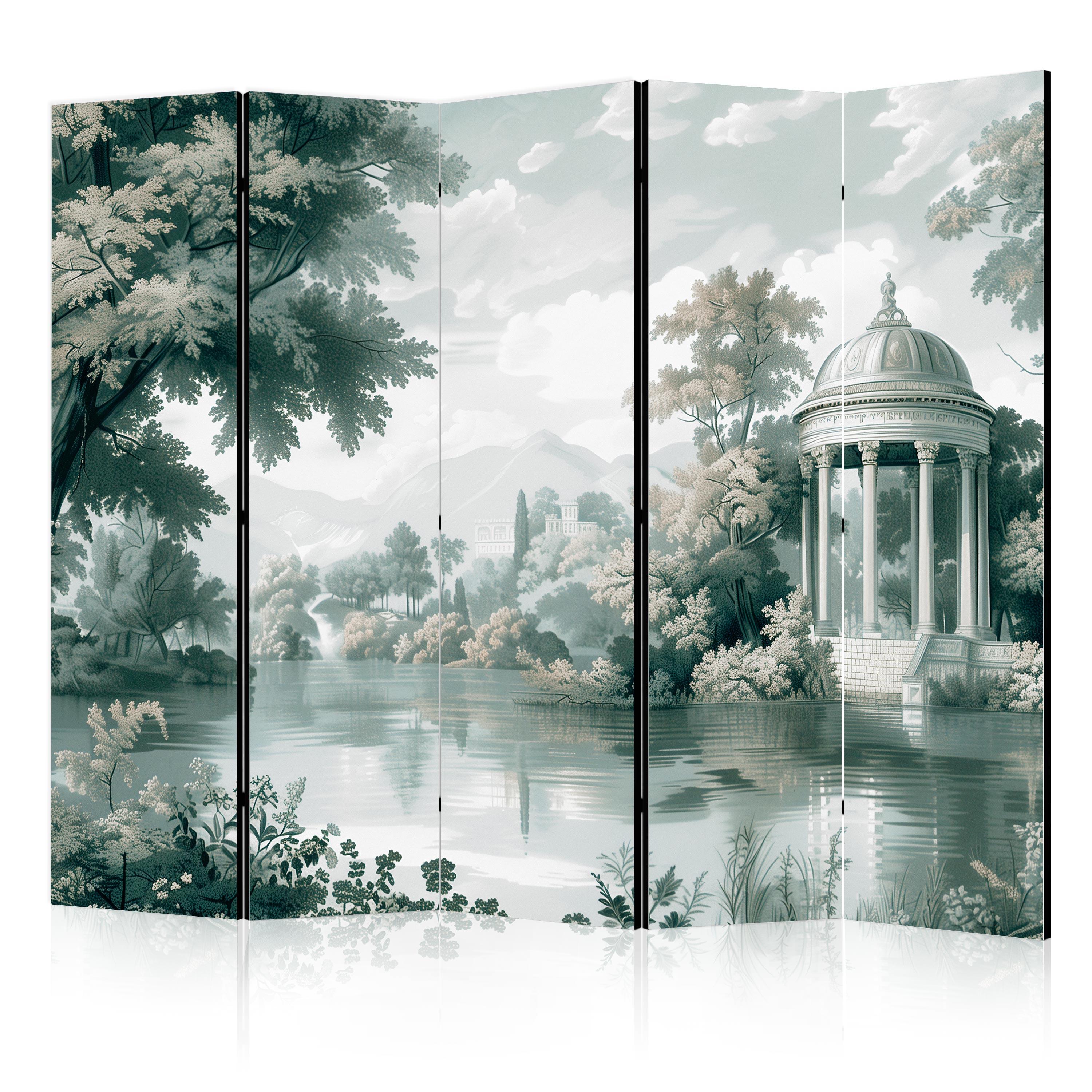 PARAVENT Beidseitig Bedruckter 5-tlg 225x172 cm Landschaft Park See - Grau, Holz/Textil (225/172/3cm) - Muralo