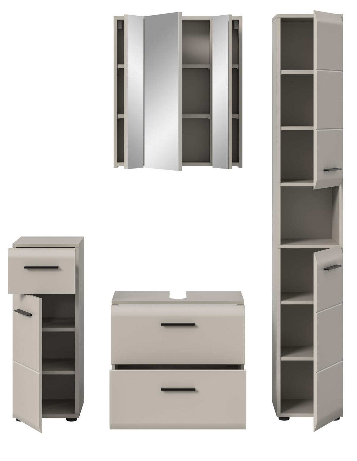 BADMÖBEL-SET Kaschmir 150 cm 4-teilig, Komplettset in modernem Design - Kaschmir/Schwarz, Glas/Holzwerkstoff (150/185/30cm) - Inn.Furn